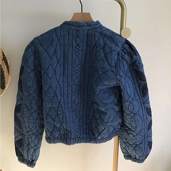 Free People Quinn Quilted Jacket Denim Indigo Combo Size Small NWT - Picture 8 of 13